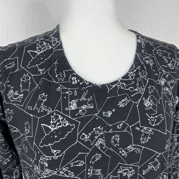 Mint Neko Long Sleeve Shirt Women Medium Black Cat All Over Print Novelty Tee - Picture 7 of 15